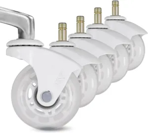 AXL 10mm Stem, IKEA Office Chair Wheels, 2.5 Inch Rollerblade Casters with Gap-Free Bracket for Safe Barefoot Rolling, Quiet & Floor-Safe, (IKEA 10mm) (White/Clear, 2.5 inch White)