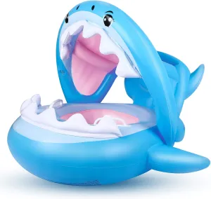 Baby Float Swimming Pool Toddler Floaties with Inflatable Canopy Shark Infant Pool Float for Kids Aged 36 Months