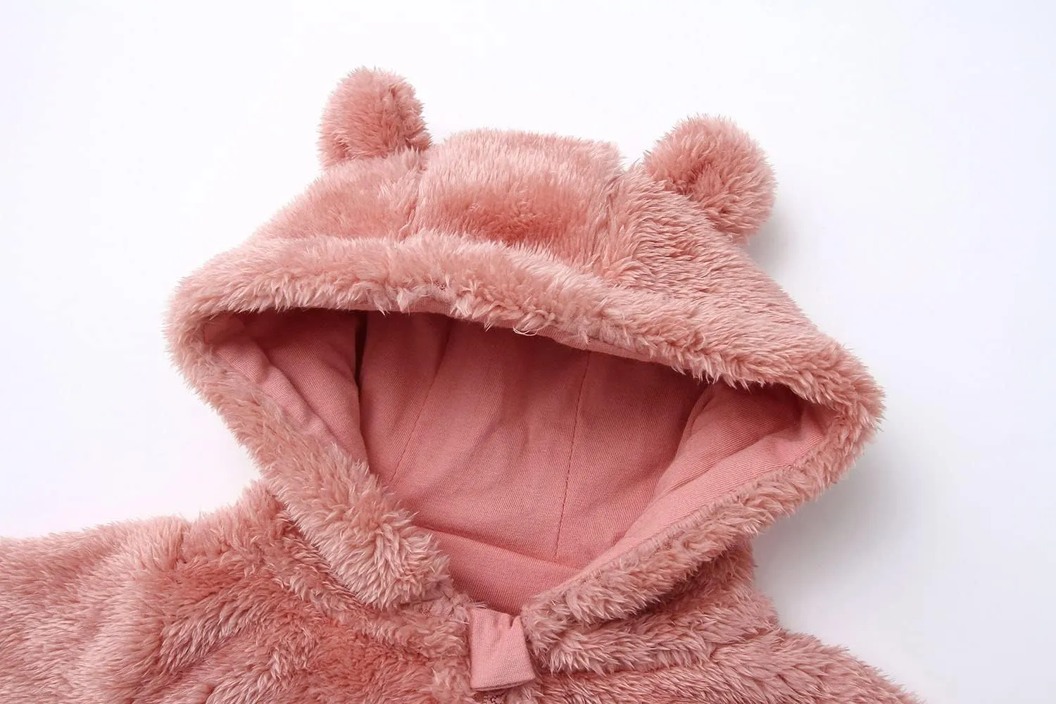 Baby Fluffy Jumpsuit Hooded Fleece Rompers Long Sleeve Zipper Onesie Outwear