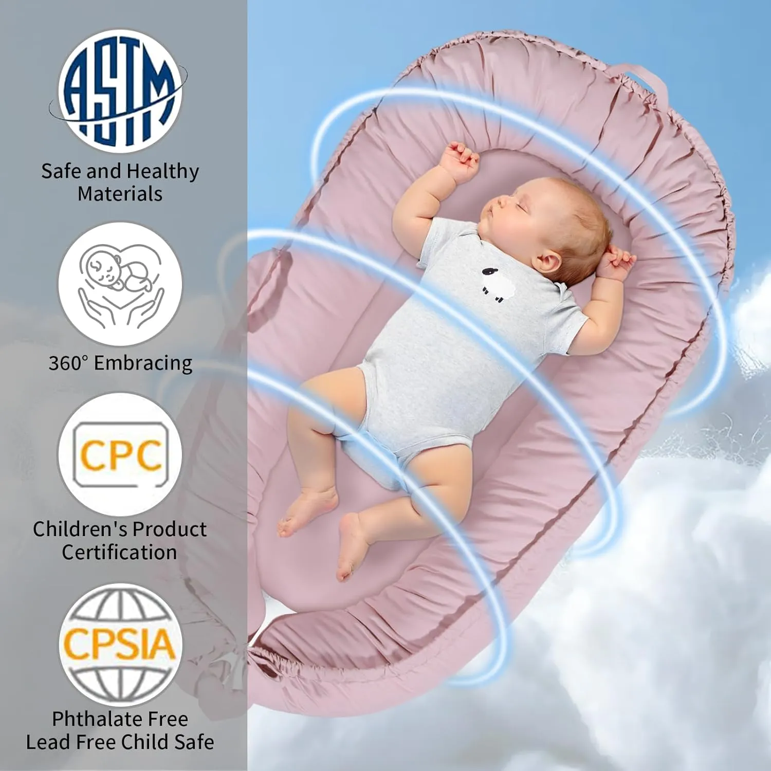 Baby Lounger for Newborn 0-24 Months, Infant Lounger with Soft Breathable Cotton Cover, Lightweight Portable Baby Nest for Tummy, Co Sleeping and Travel, Newborn Essentials for Baby Girl