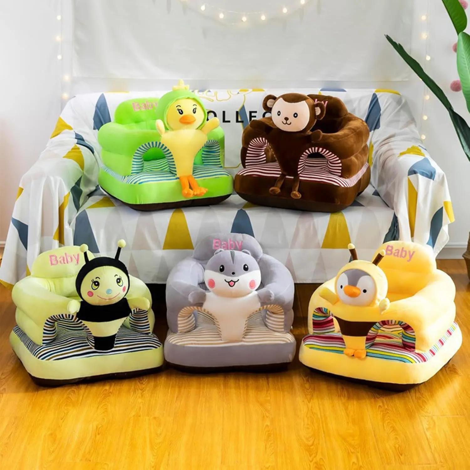 Baby Seat for 3-24 Month, Infant Back Support Floor Chair, Plush Cartoon Animals Baby Sofa, Toddler Floor Seater for Sitting Up, Portable Activity Seat for Babies (Hamster)