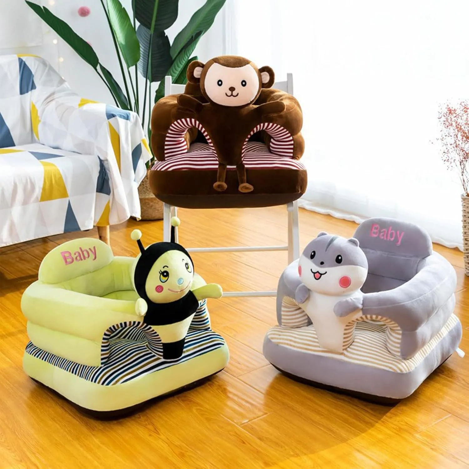 Baby Seat for 3-24 Month, Infant Back Support Floor Chair, Plush Cartoon Animals Baby Sofa, Toddler Floor Seater for Sitting Up, Portable Activity Seat for Babies (Hamster)