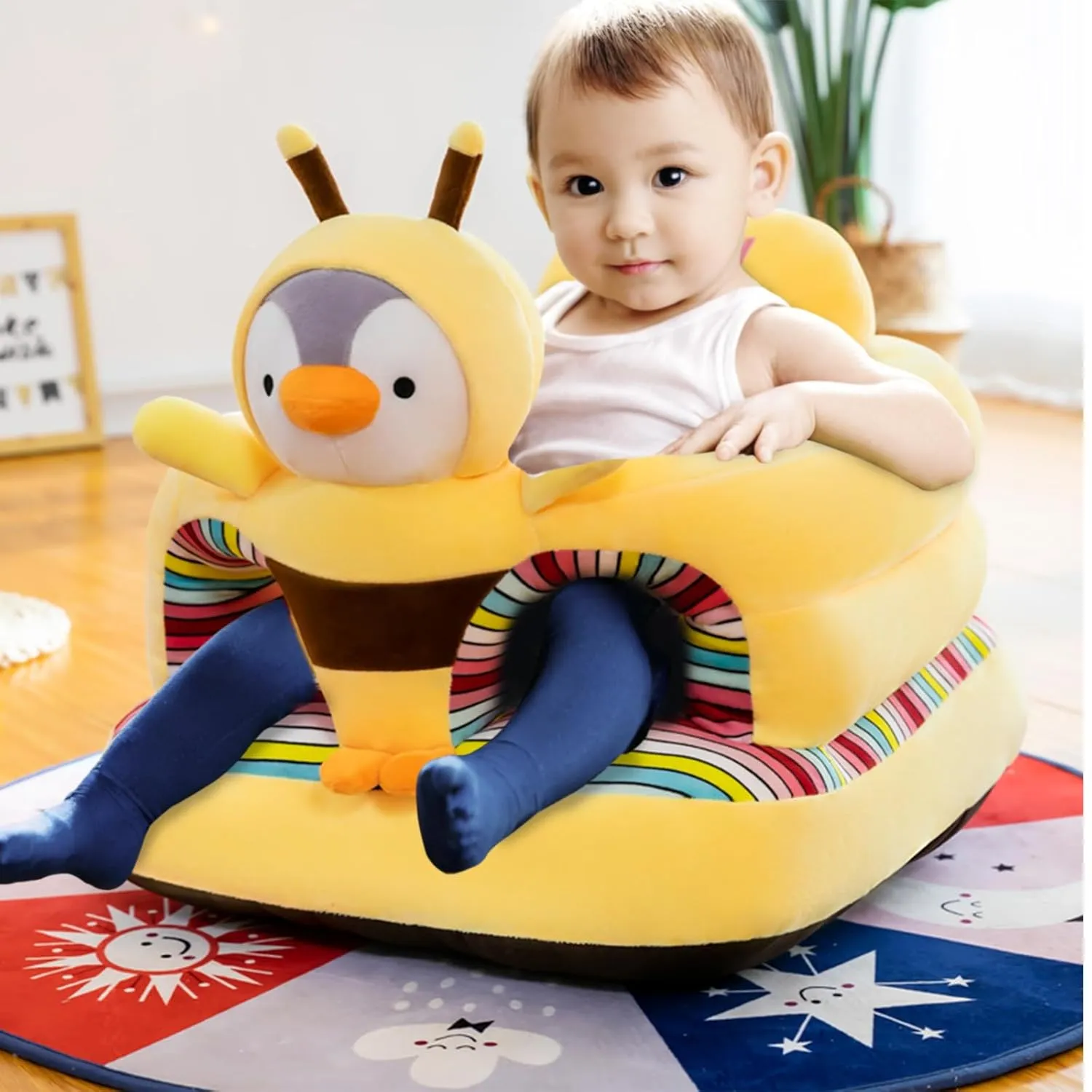 Baby Seat for 3-24 Month, Infant Back Support Floor Chair, Plush Cartoon Animals Baby Sofa, Toddler Floor Seater for Sitting Up, Portable Activity Seat for Babies (Hamster)