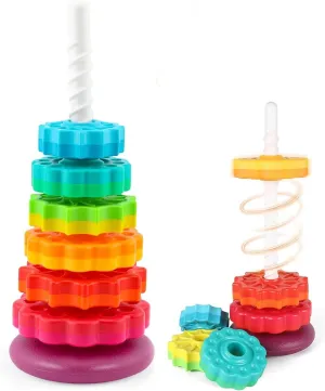 Baby Spinning Stacking Toys Sensory Toys for Toddlers 1-3, Rainbow Ring Spin Montessori Toys for Babies 12 Months, Autism Learning Toy for 1 2 3 One Year Old Girl Boy Christmas Birthday Gifts