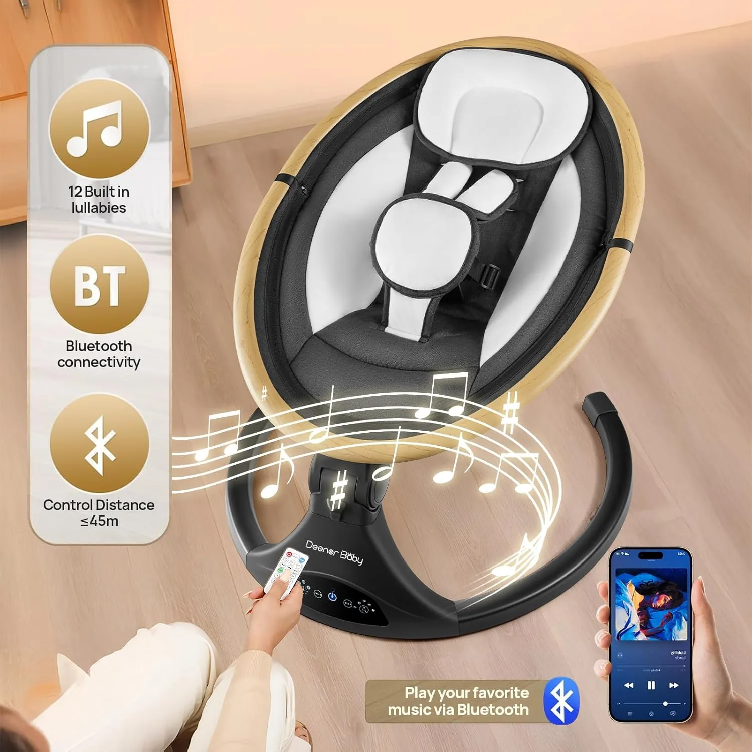Baby Swings Baby Swings for Infants to Toddler, Baby Swings for Newborns, Electric Portable Baby Swing with 5 Speeds, 5-Point Harness,3 Seat Positions (Black)
