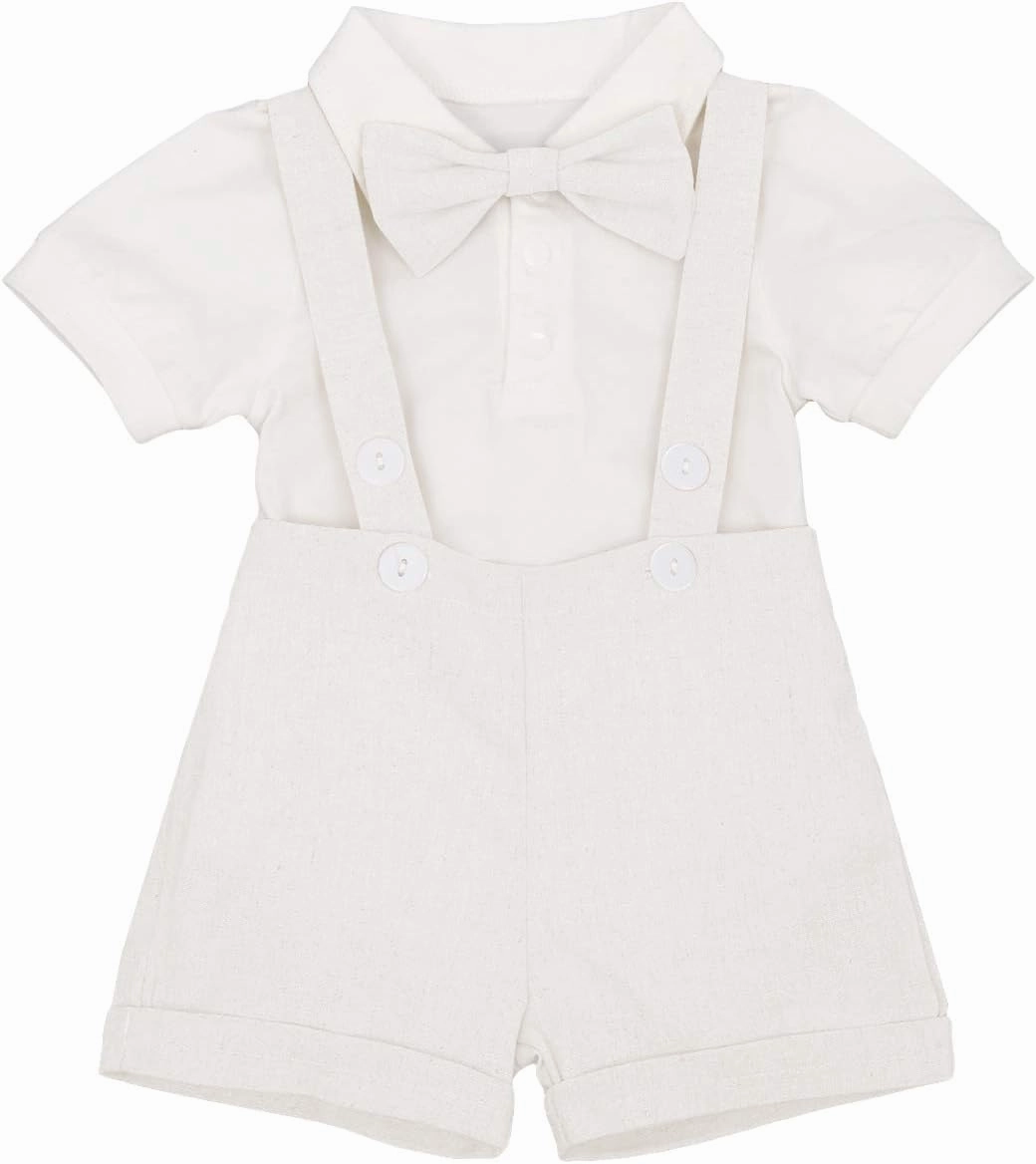 Baby Boy Baptism Christening Outfit Bowtie Dress Shirt Suspenders Shorts Summer Wedding Party Formal Ring Bearer Suits
