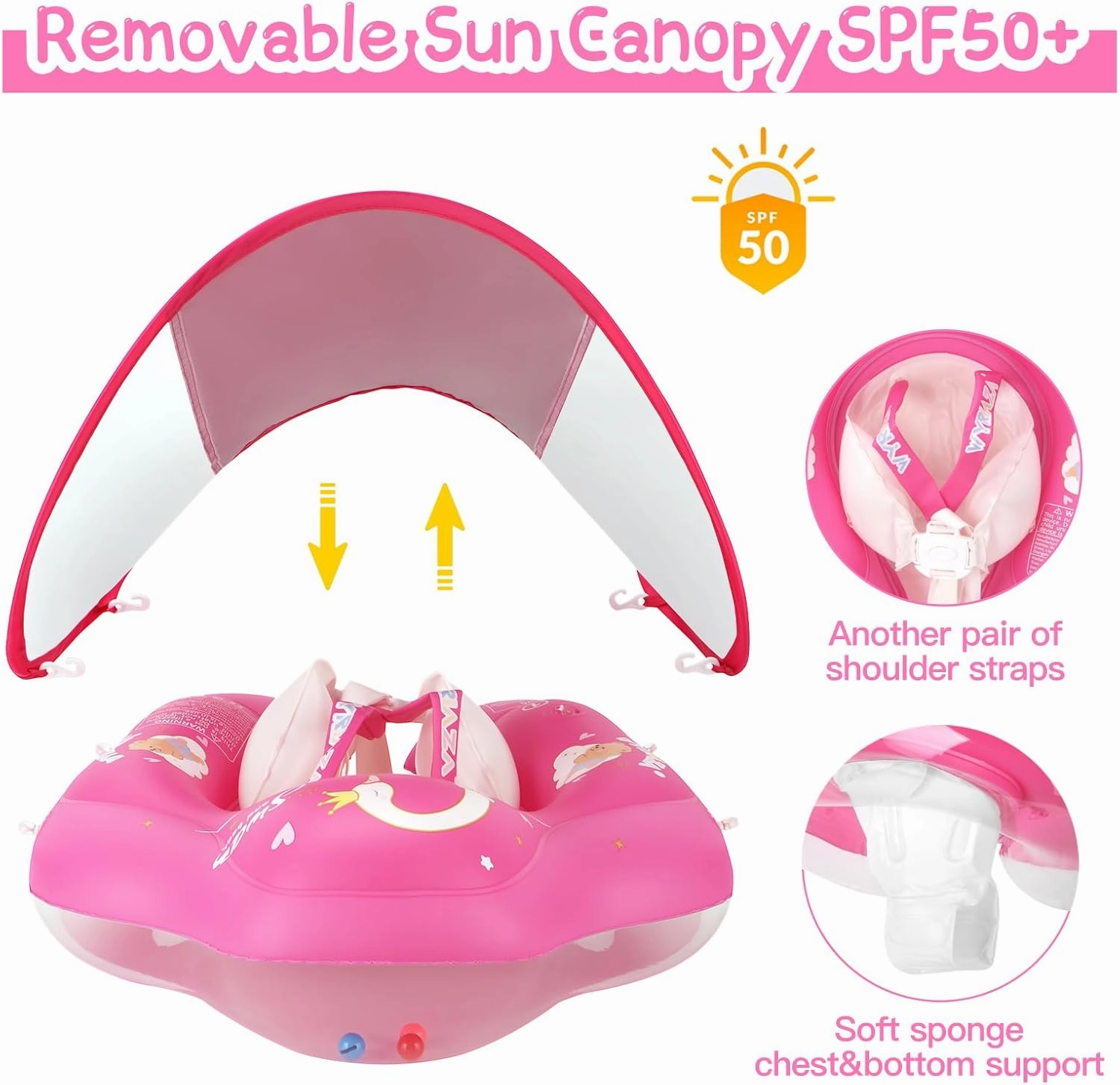 Baby Pool Float with Canopy, Baby Float for Pool Swimming, Infant Pool Floats with UPF50  Sun Protection, Infant Floaties with Safety Seat, Newborn Swim Float for 3-36 Months