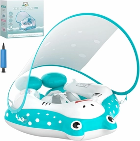 Baby Pool Float with Canopy, Cellulera Inflatable Toddler Pool Float Baby Swimming Pool Float, Adjustable Safety Seat Add Tail No Flip Over, Baby Swim Float for Age of 3-36 Months L Size