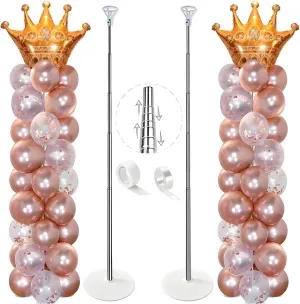 Balloon Column Stand Kit Set of 2, 7ft Height Adjustable Balloon Arch Kit, Metal Telescopic Pillar Balloon Stand, Birthday Party, Graduation, Wedding Christmas Decorations