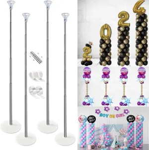 Balloon Column Stand Kit Set of 4, 7ft Height Adjustable Balloon Arch Kit with 2 Ballon Garland Strip, Metal Telescopic Pillar Balloon Stand, Birthday Party, Graduation, Halloween Decorations