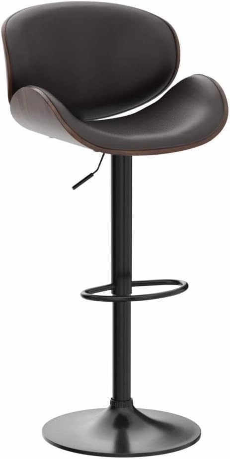 Bar Stools Set of 2, Adjustable Swivel Leather Bar Stools for Kitchen Island, Mid Century Modern Counter Height Bar Chairs Barstools with Back & Footrest (Brown)
