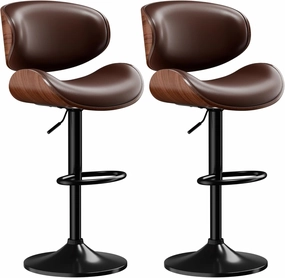 Bar Stools Set of 2, Adjustable Swivel Leather Bar Stools for Kitchen Island, Mid Century Modern Counter Height Bar Chairs Barstools with Back & Footrest (Brown)