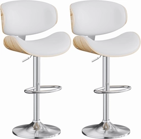 Bar Stools Set of 2, Adjustable Swivel Leather Bar Stools for Kitchen Island, Mid Century Modern Counter Height Bar Chairs Barstools with Back & Footrest (Cream White)