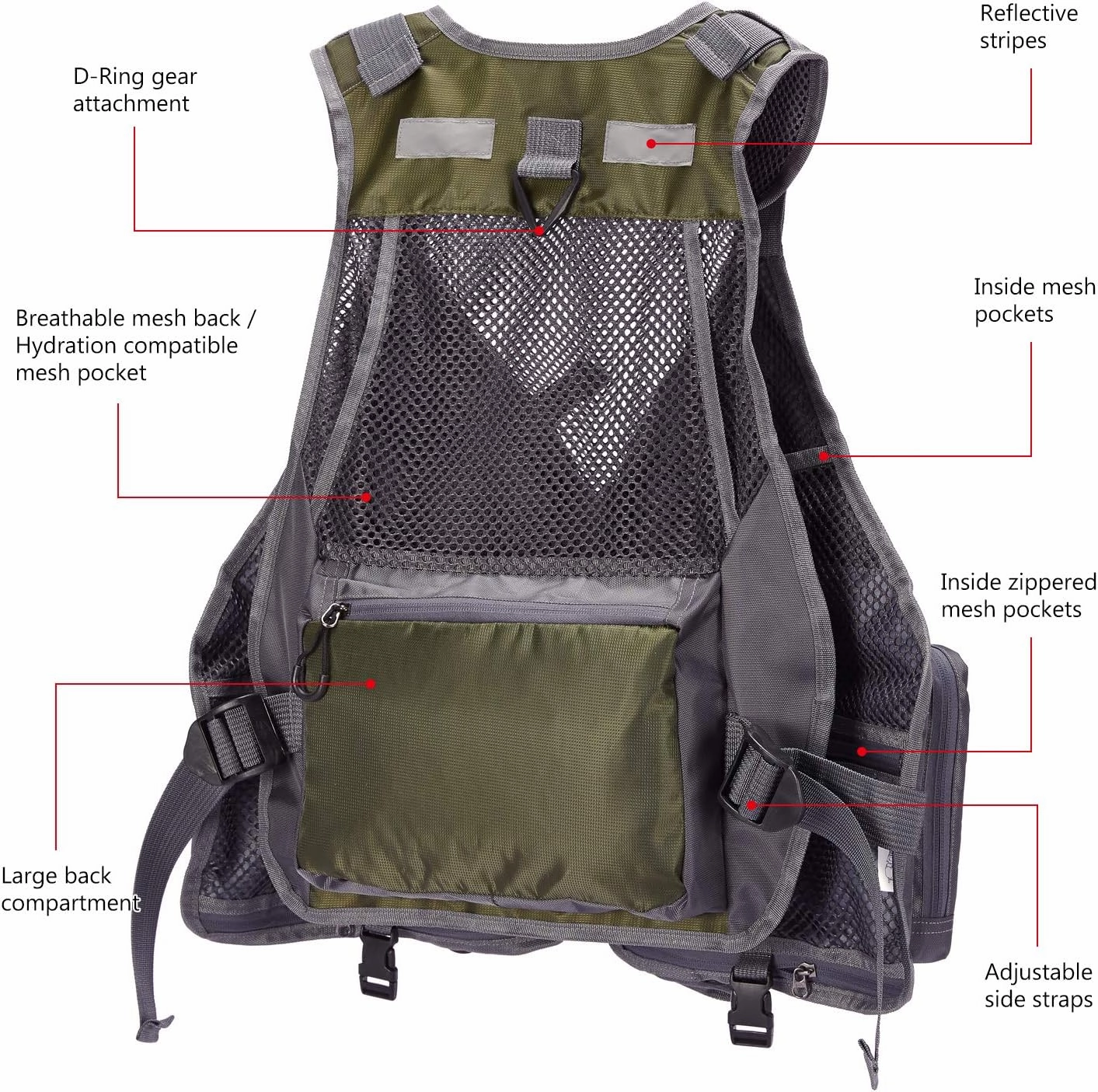 BASSDASH Fly Fishing Vest Multi Pocket Waistcoat Adjustable Size Gifts for Men Women
