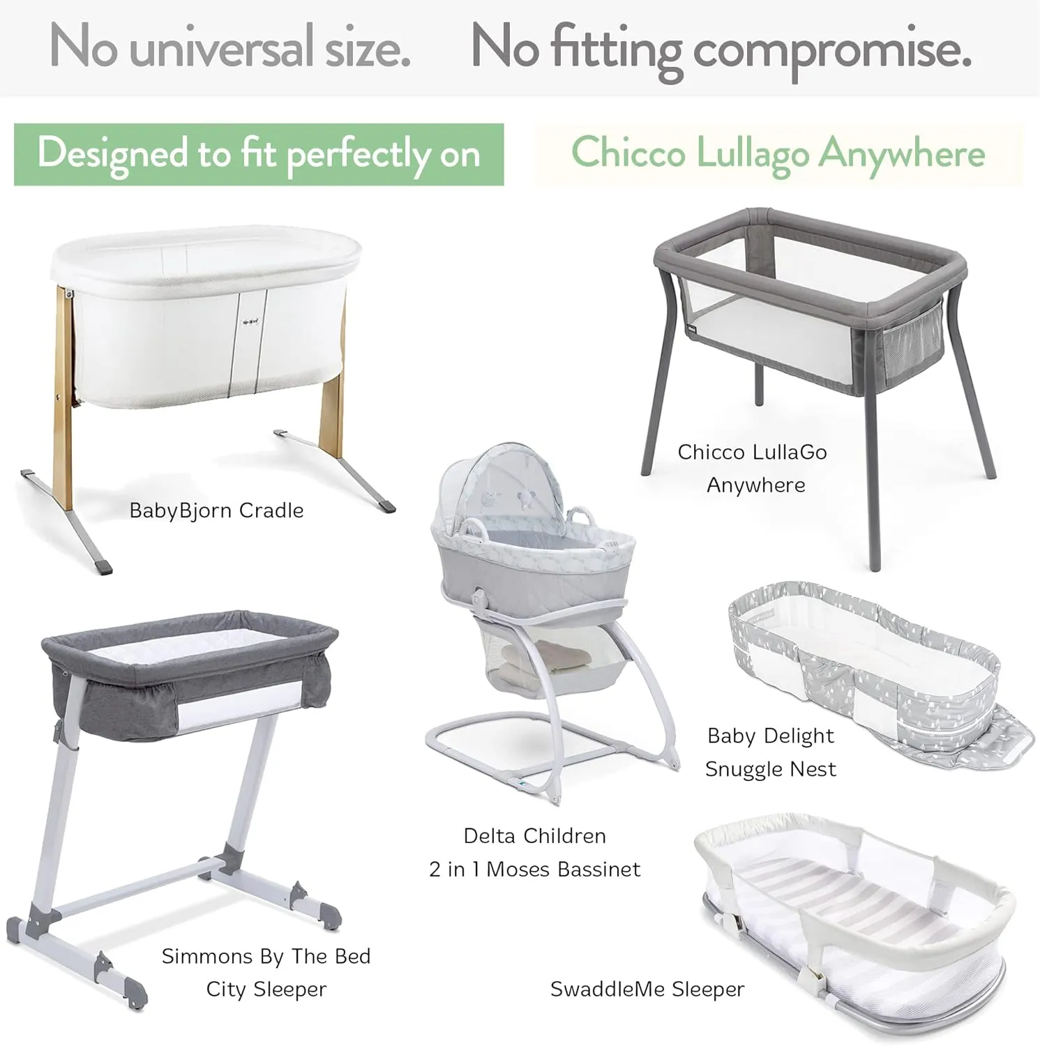 Bassinet Fitted Sheets for Chicco LullaGo Anywhere, Baby Bjorn Cradle and 14 x 29 Mattress Pad – Snuggly Soft 100% Jersey Cotton – Light   Dark Sage Green – 2 Pack