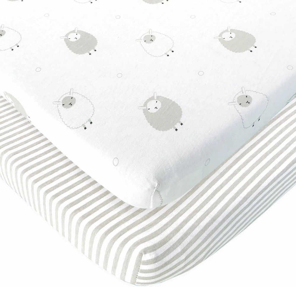 Bassinet Fitted Sheets Compatible with Chicco Lullago Bassinet and Chicco Close to You 3-in-1 Bedside Sleeper – Snuggly Soft Jersey Cotton – Fits Perfectly on 19 x 32 Mattress Pad – Grey – 2 Pack