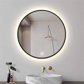 Bathroom Mirror, 3-Color Dimmable Round HD Makeup Mirror with Adjustable Brightness(Noir,70CM/28INCH-A)