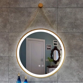 Bathroom Mirror, Round LED Hanging Mirror Bathroom Makeup Mirror Smart Touch Switch Waterproof