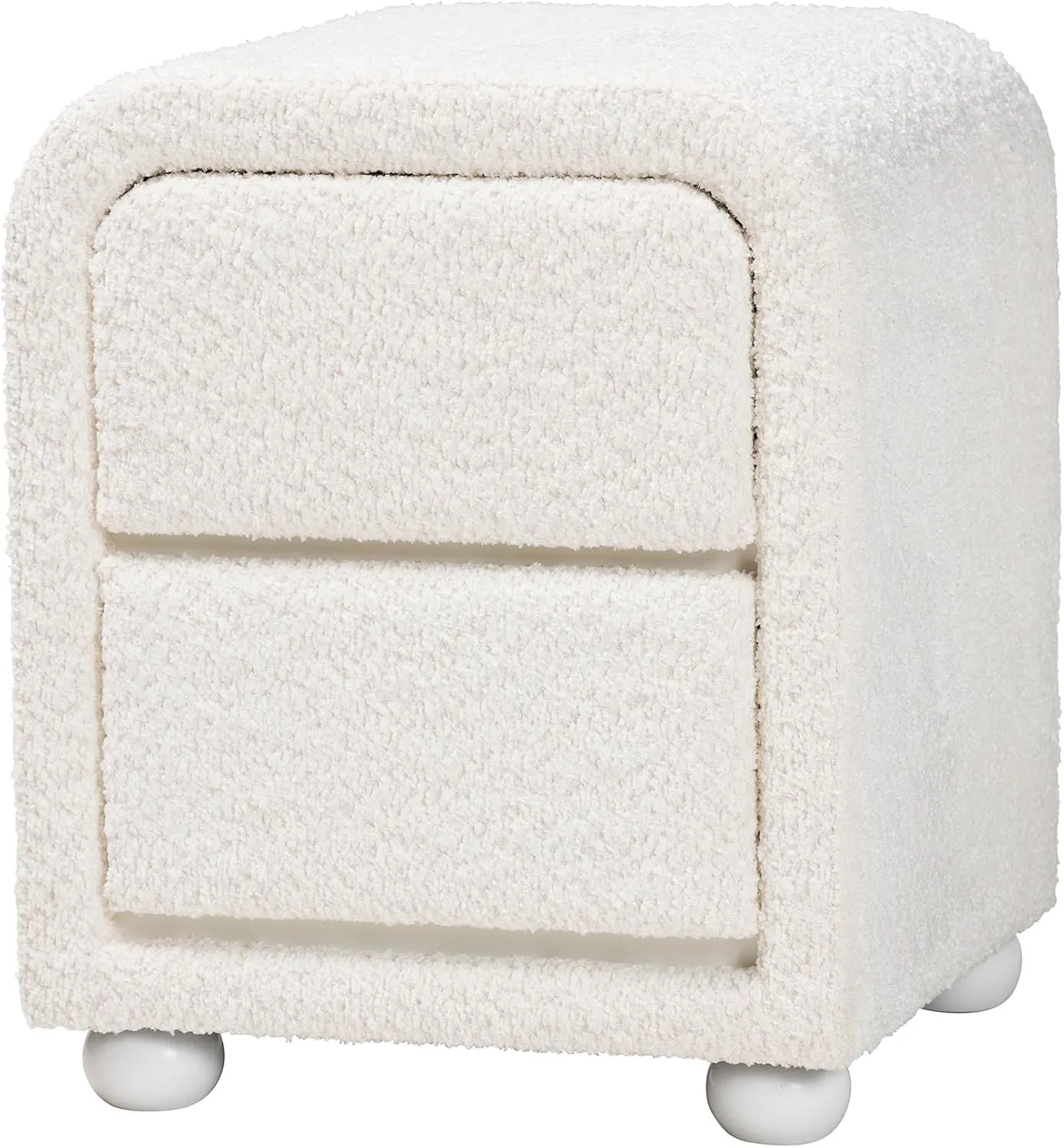 Baxton Studio Bonilla Teddy-Bear Fabric Nightstand, 2-Drawer, White