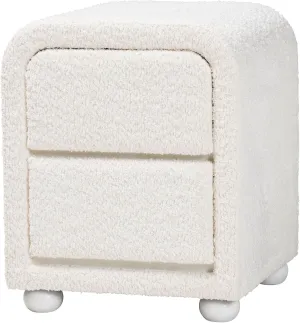 Baxton Studio Bonilla Teddy-Bear Fabric Nightstand, 2-Drawer, White