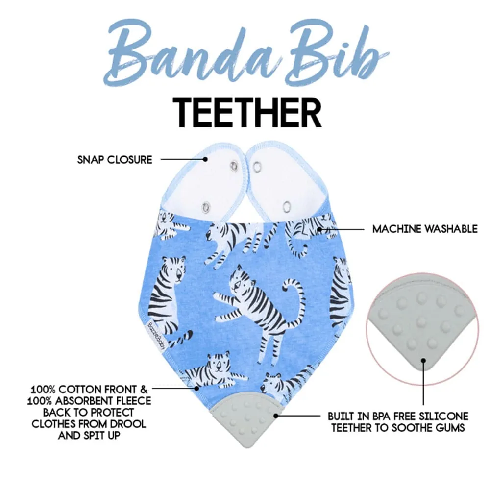 Bazzle Baby Banda Bib with Silicone Teether Attached 4-pack - Various Colors