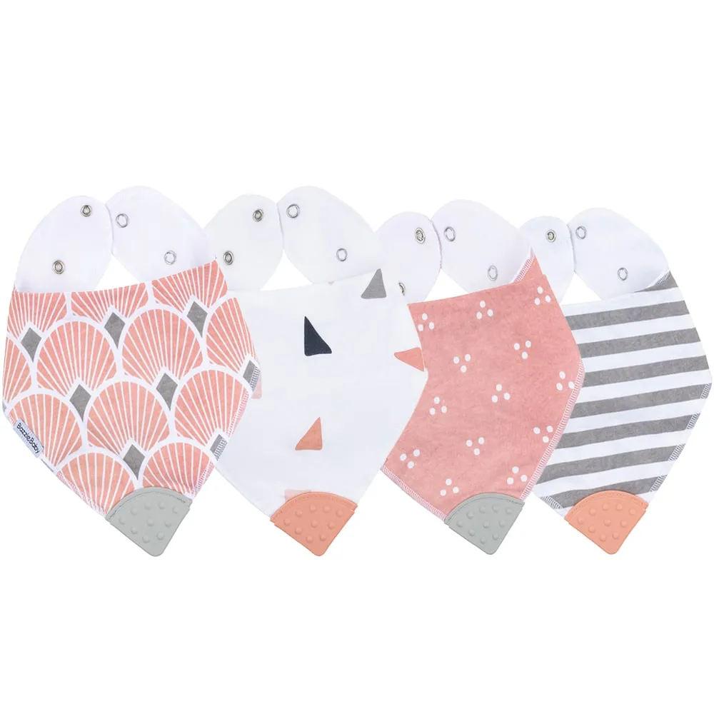 Bazzle Baby Banda Bib with Silicone Teether Attached 4-pack - Various Colors