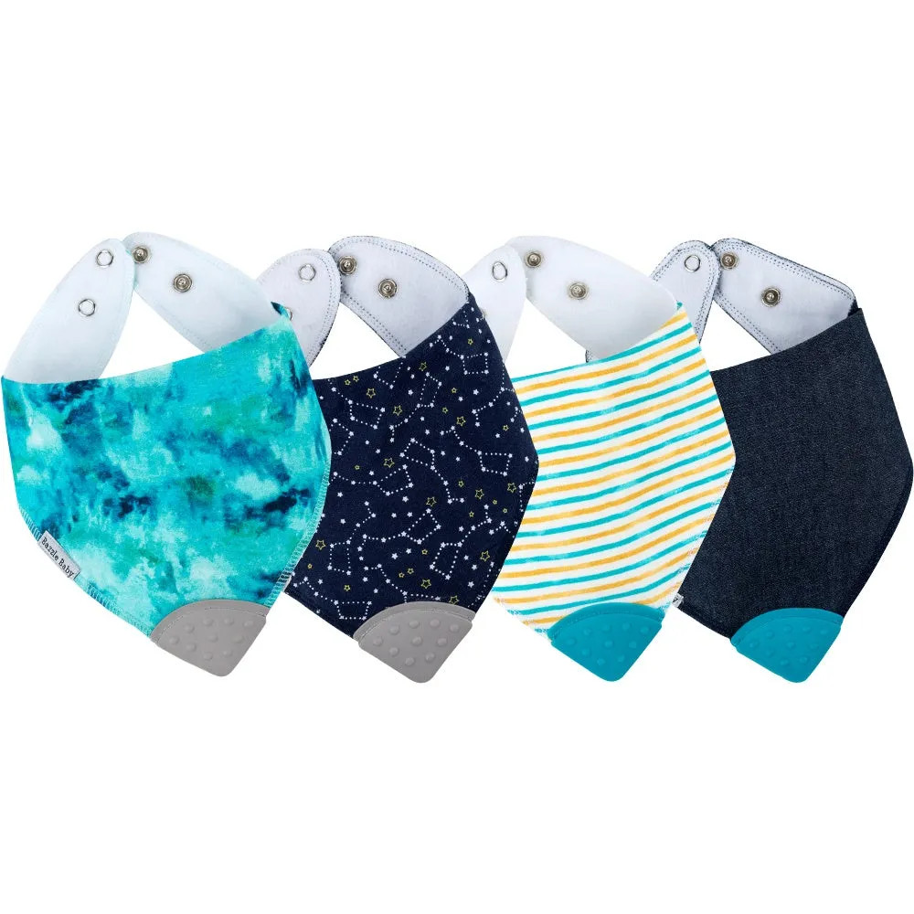 Bazzle Baby Banda Bib with Silicone Teether Attached 4-pack - Various Colors