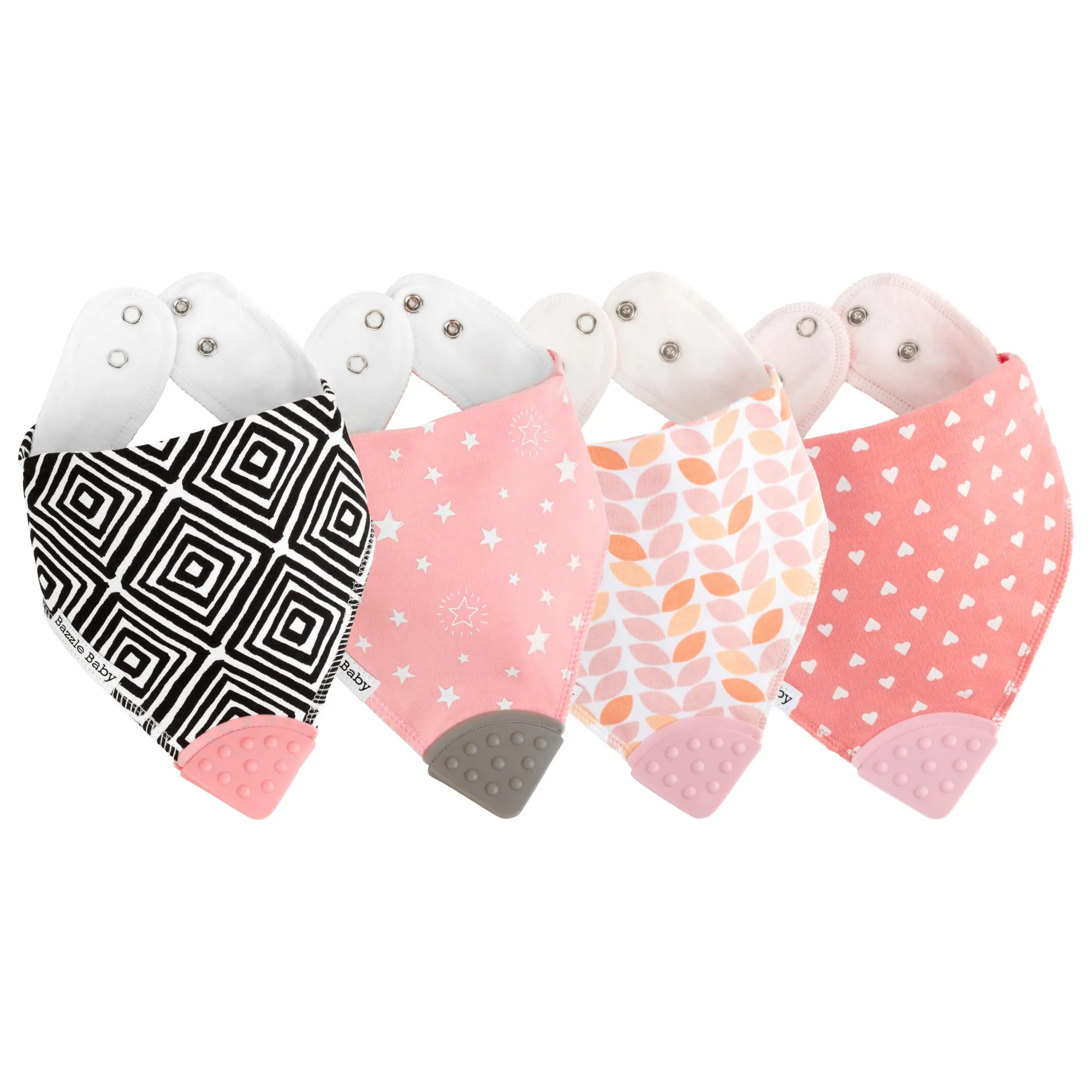 Bazzle Baby Banda Bib with Silicone Teether Attached 4-pack - Various Colors