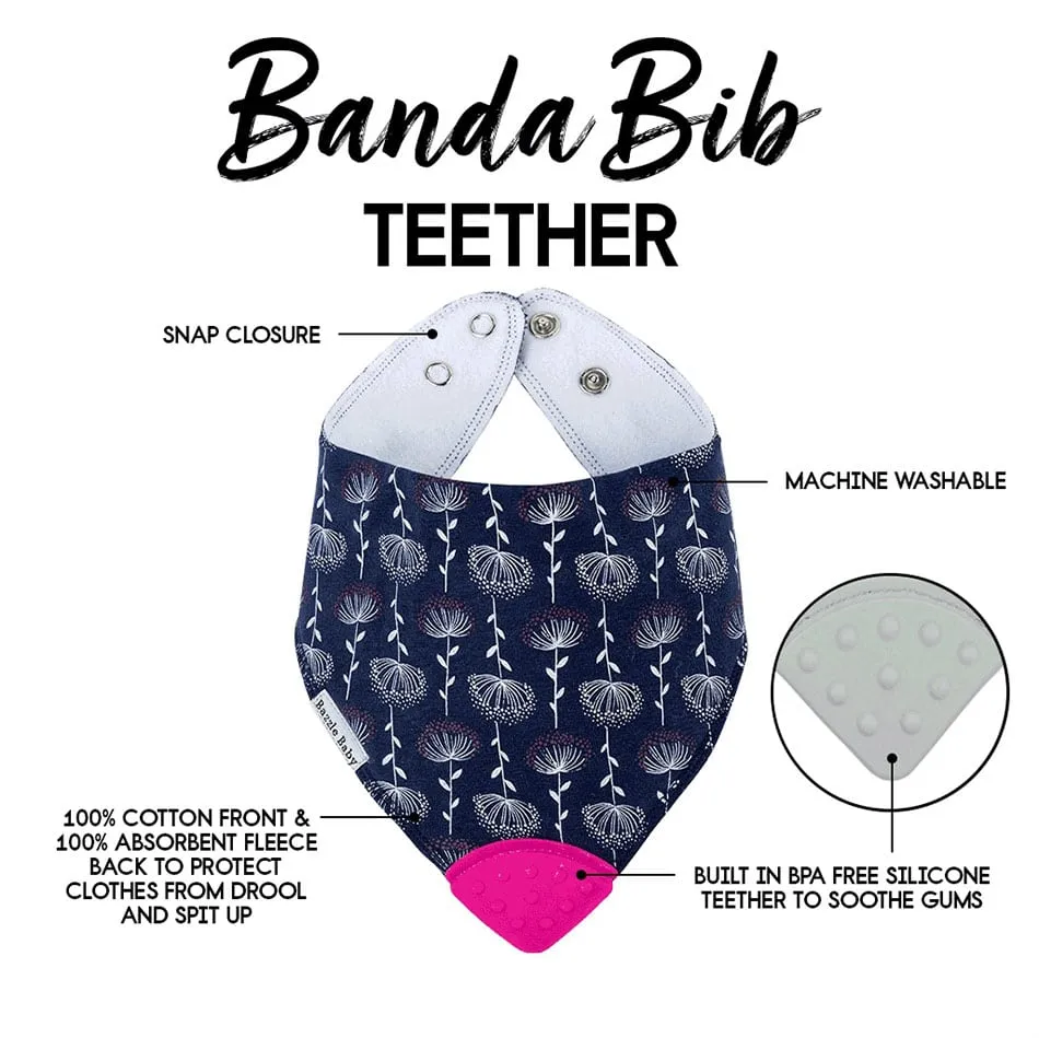 Bazzle Baby Banda Bib with Silicone Teether Attached 4-pack - Various Colors