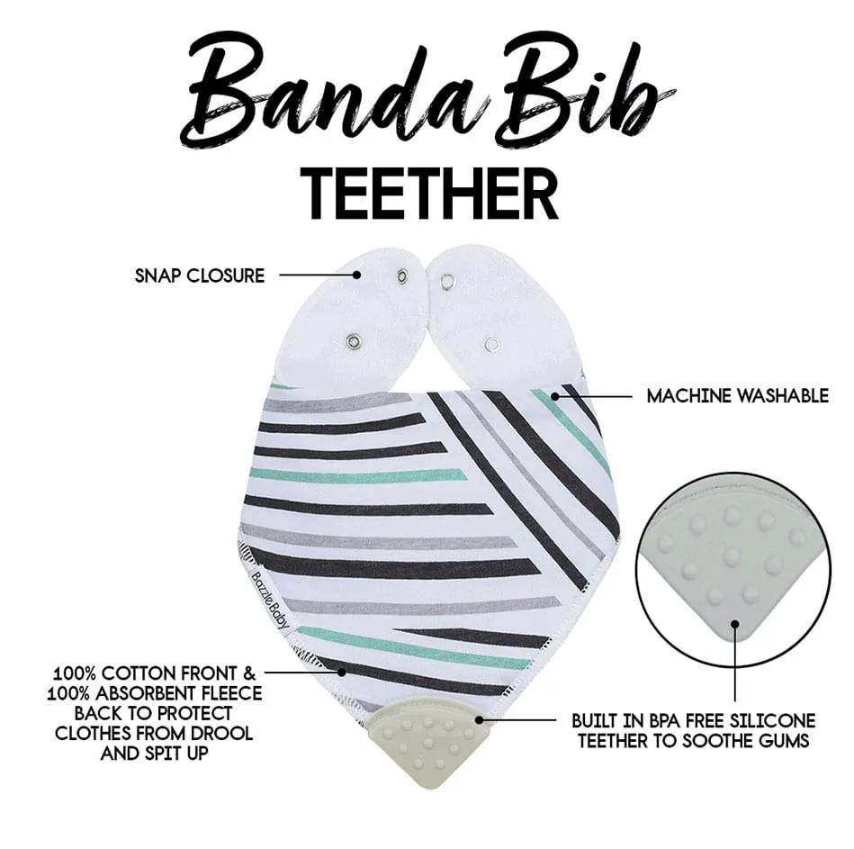 Bazzle Baby Banda Bib with Silicone Teether Attached 4-pack - Various Colors