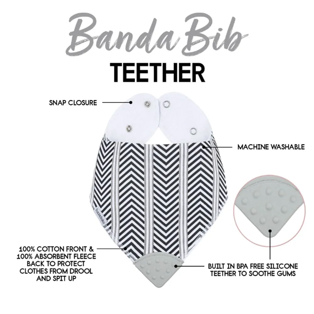 Bazzle Baby Banda Bib with Silicone Teether Attached 4-pack - Various Colors