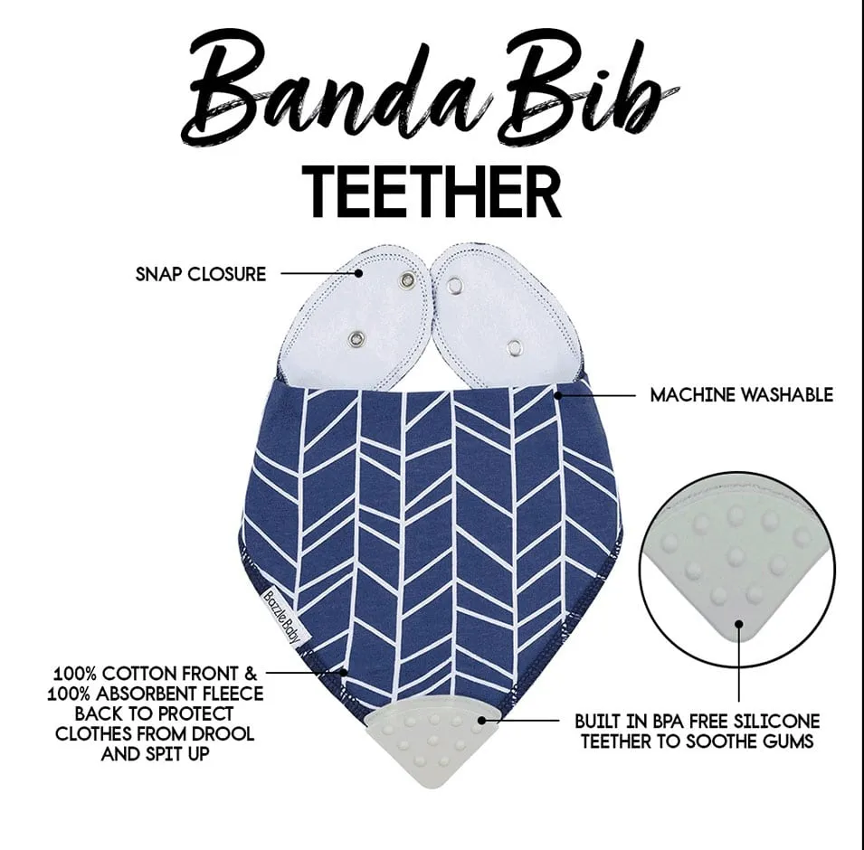 Bazzle Baby Banda Bib with Silicone Teether Attached 4-pack - Various Colors