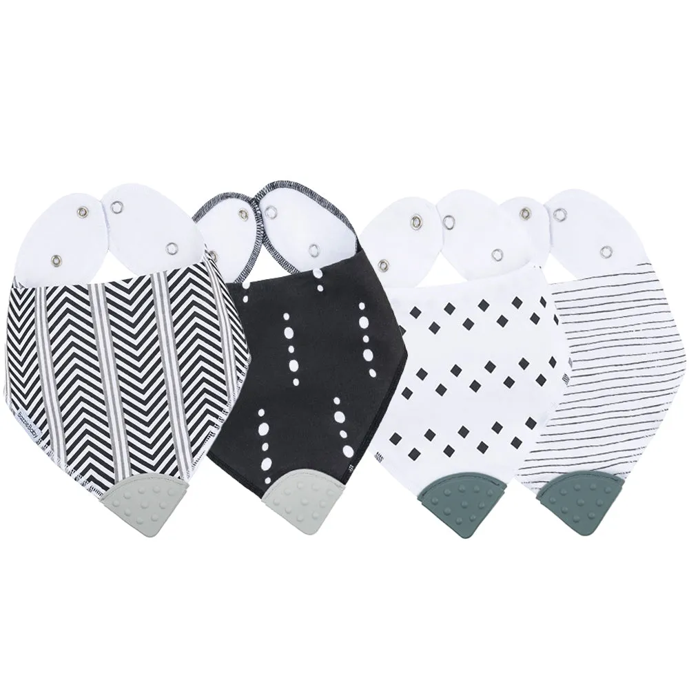 Bazzle Baby Banda Bib with Silicone Teether Attached 4-pack - Various Colors