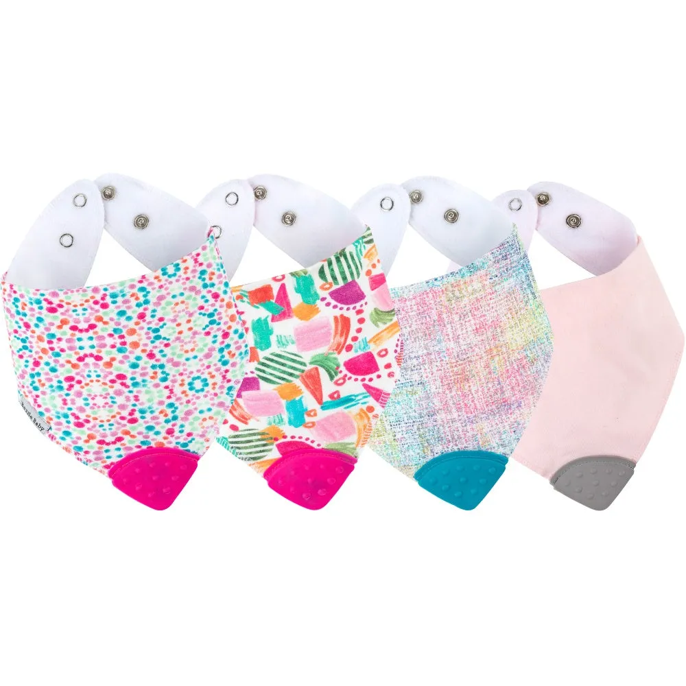 Bazzle Baby Banda Bib with Silicone Teether Attached 4-pack - Various Colors