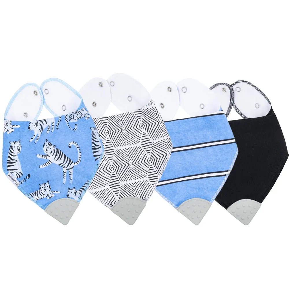 Bazzle Baby Banda Bib with Silicone Teether Attached 4-pack - Various Colors