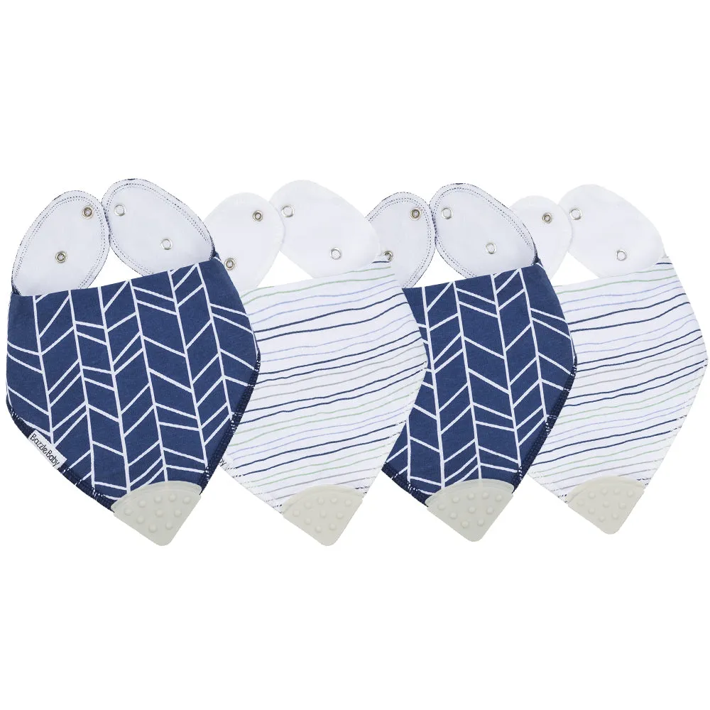 Bazzle Baby Banda Bib with Silicone Teether Attached 4-pack - Various Colors