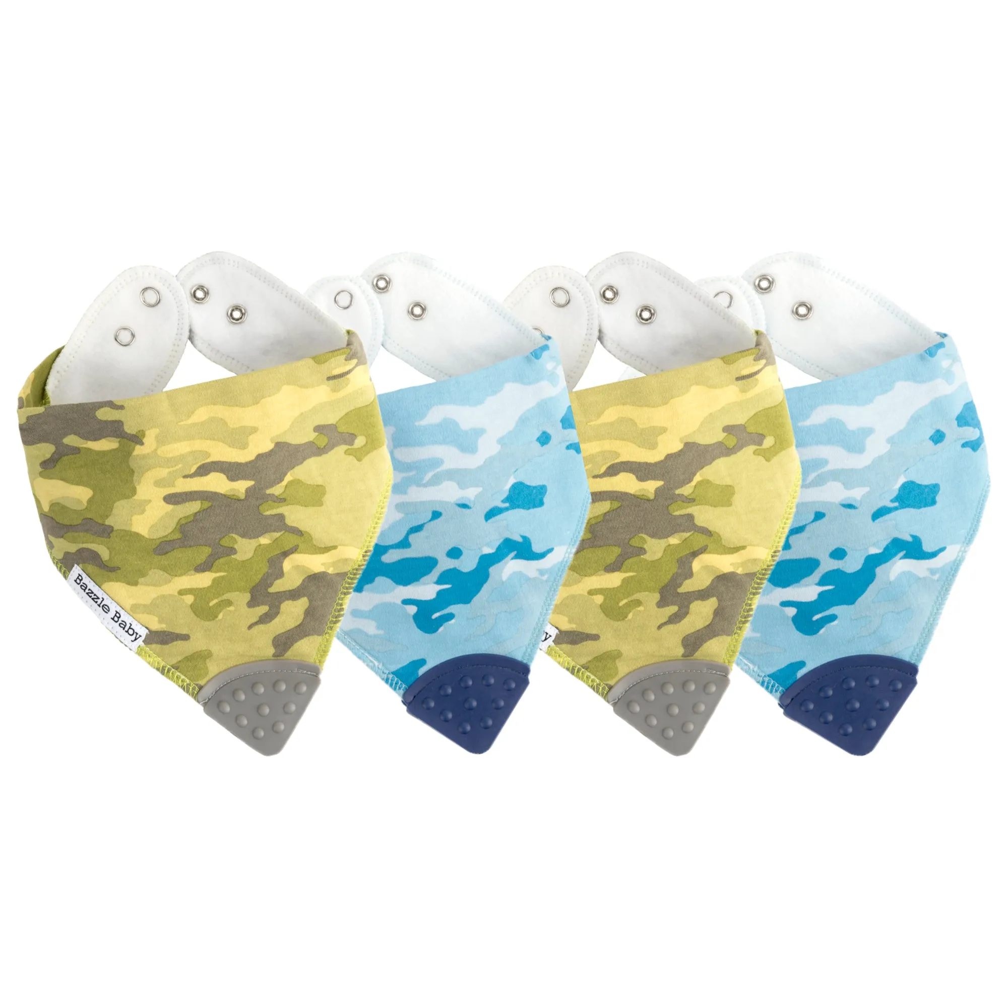 Bazzle Baby Banda Bib with Silicone Teether Attached 4-pack - Various Colors