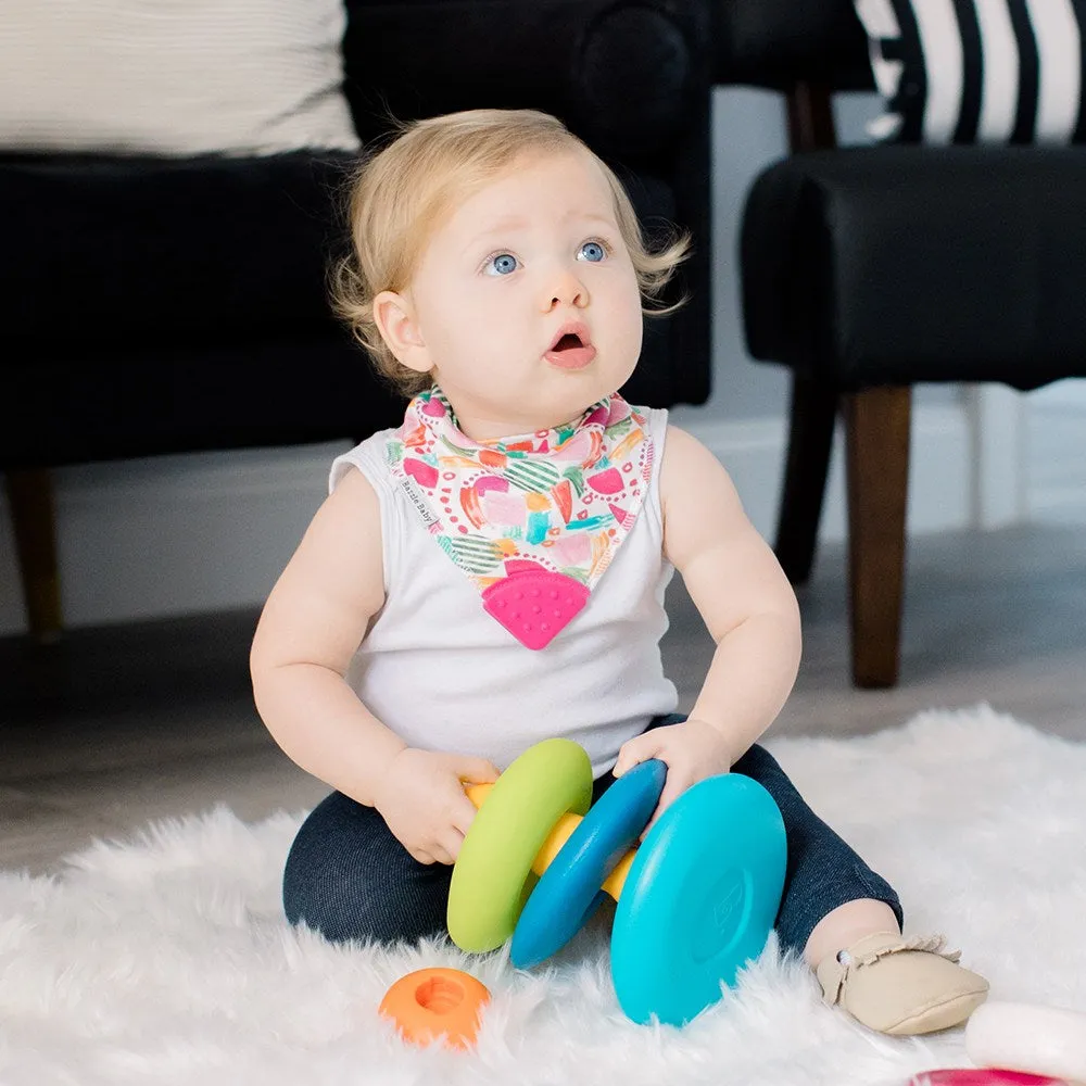 Bazzle Baby Banda Bib with Silicone Teether Attached 4-pack - Various Colors
