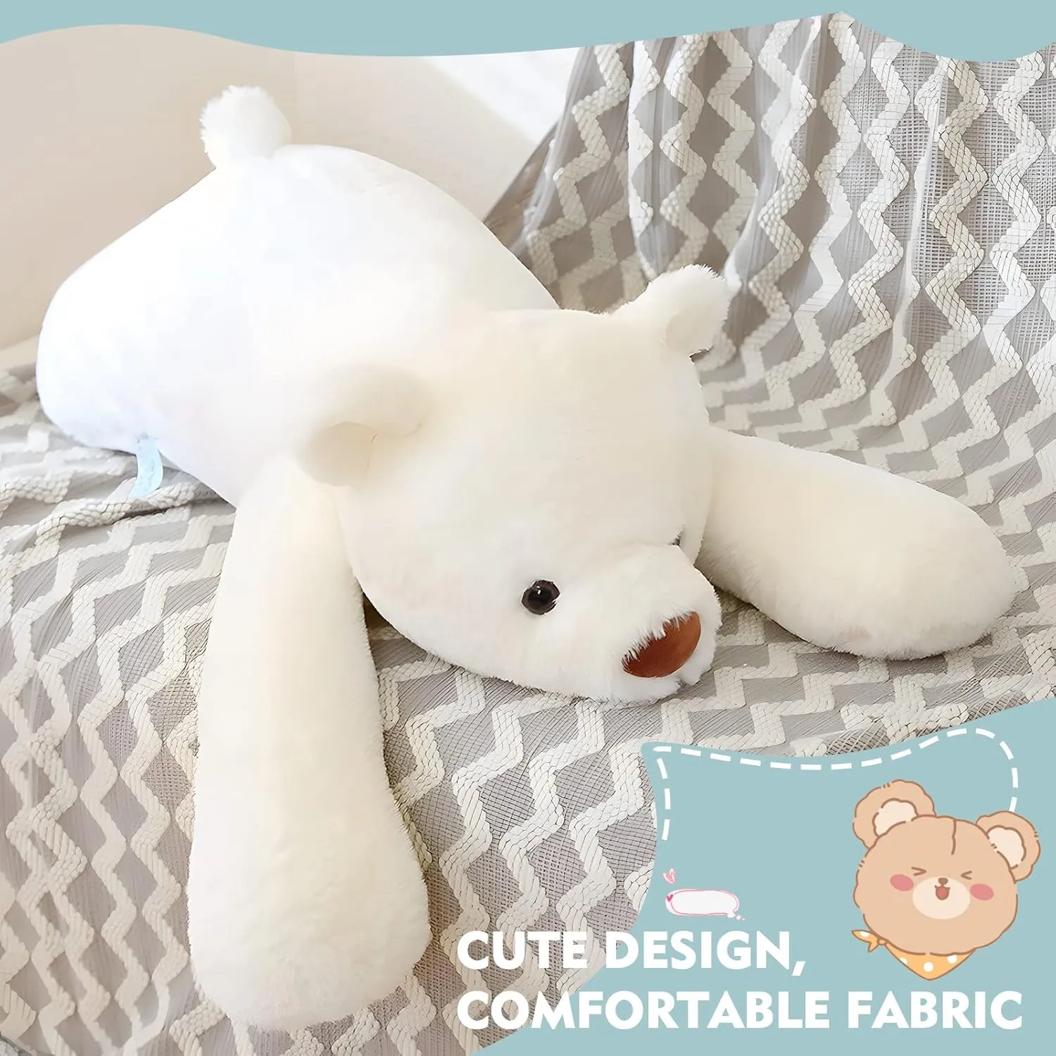 Bear Stuffed Animal Plush, 47.2in Cute Soft Big White Hugging Polar Bear Plushies Pillow Toys Doll Kawaii Birthday Gift for for Adults Kids Boys Girls