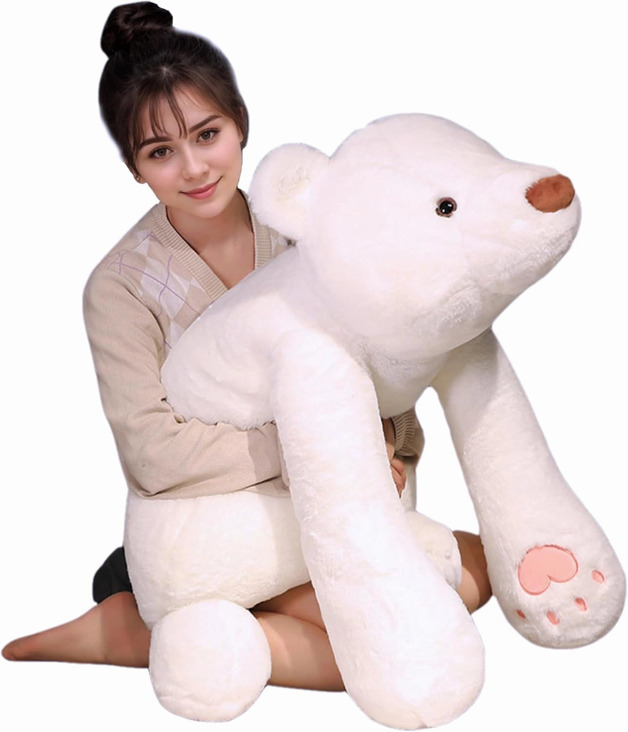Bear Stuffed Animal Plush, 31.5in Cute Soft Big White Hugging Polar Bear Plushies Pillow Toys Doll Kawaii Birthday Gift for for Adults Kids Boys Girls
