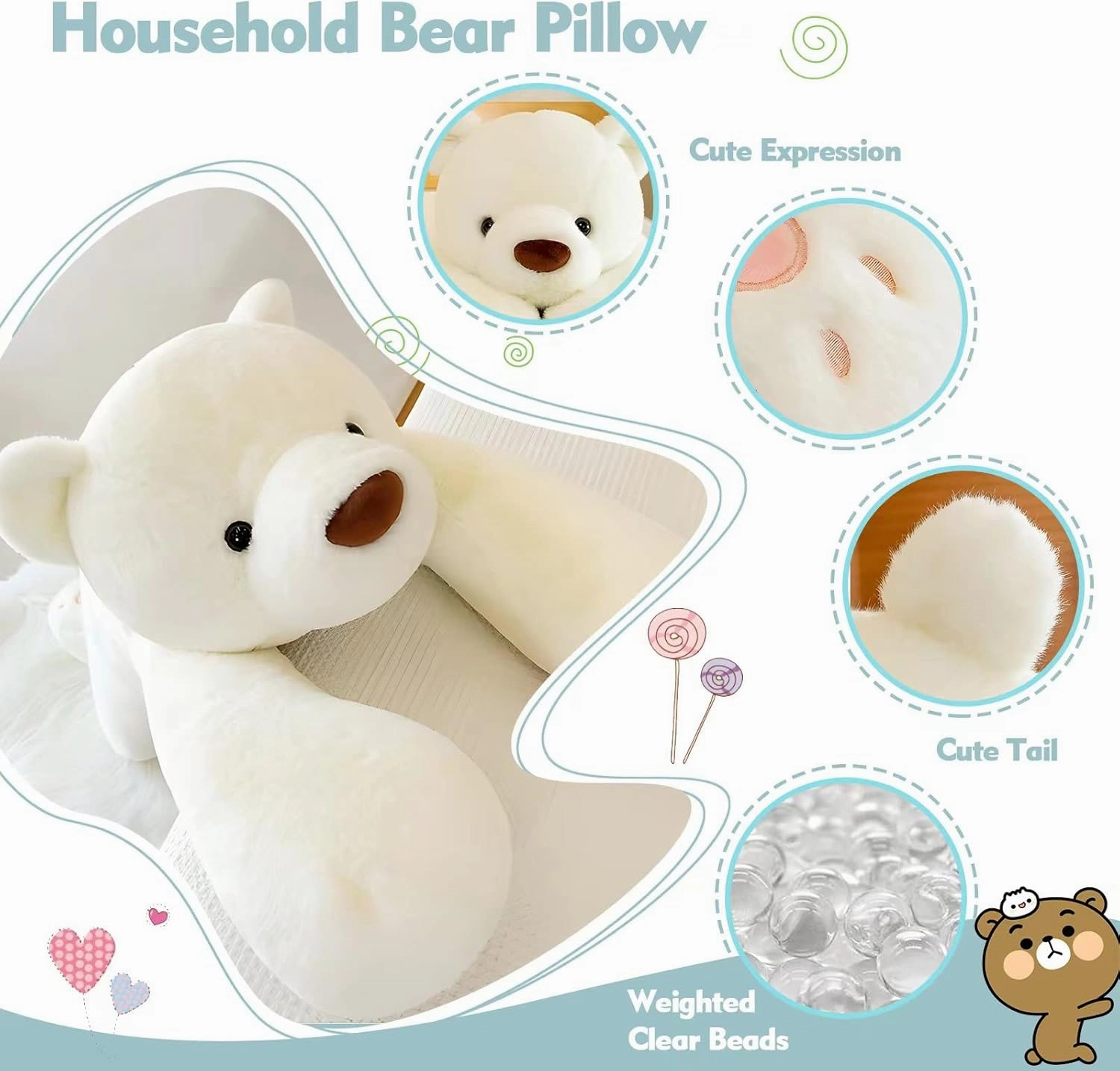 Bear Stuffed Animal Plush, 31.5in Cute Soft Big White Hugging Polar Bear Plushies Pillow Toys Doll Kawaii Birthday Gift for for Adults Kids Boys Girls