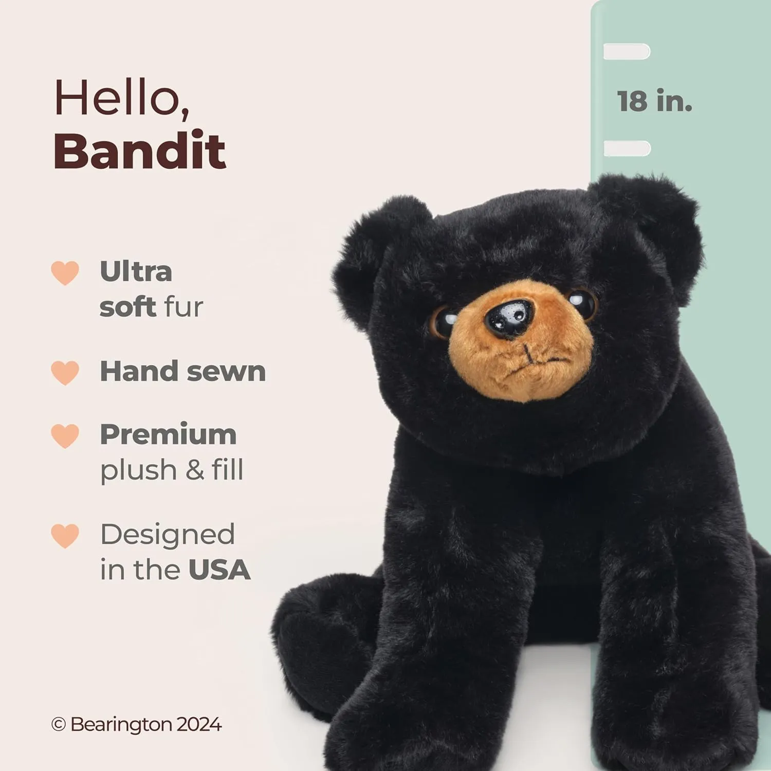 Bearington Bandit Plush Stuffed Animal Black Bear Teddy - 18" Teddy Bear Plush Toy
