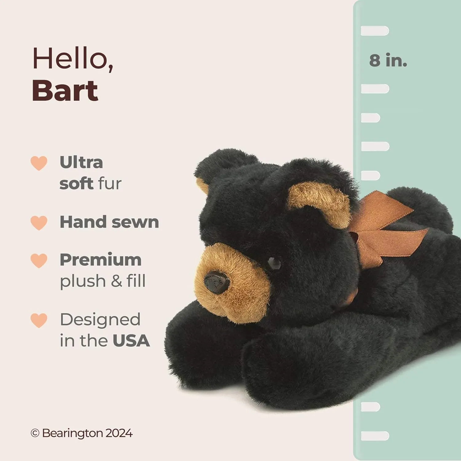 Bearington Bart Plush Stuffed Animal Black Bear - 8" Teddy Bear Plush Toy