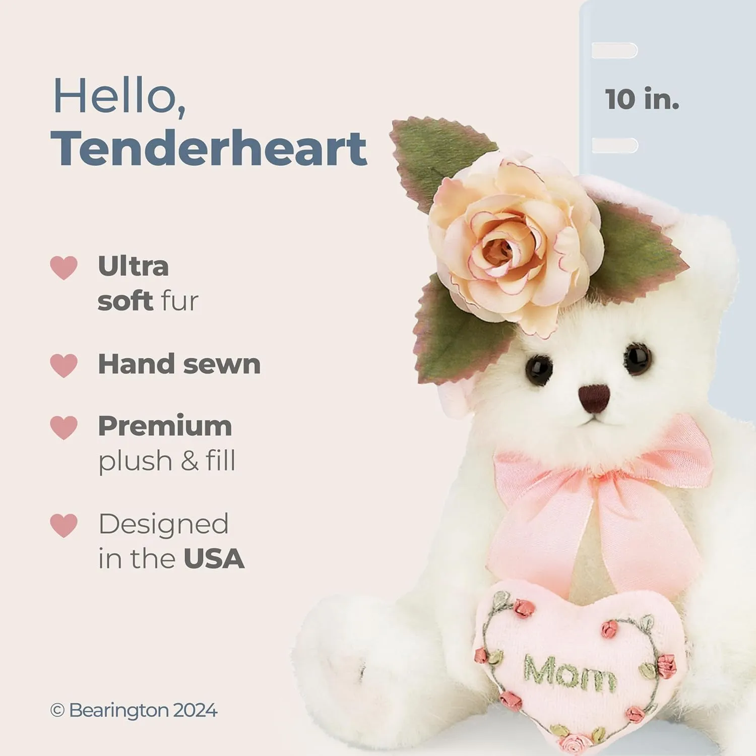 Bearington Mommy Tenderheart White Stuffed Bear, 10 Inch Mother Teddy Bear - Baby Stuffed Animals