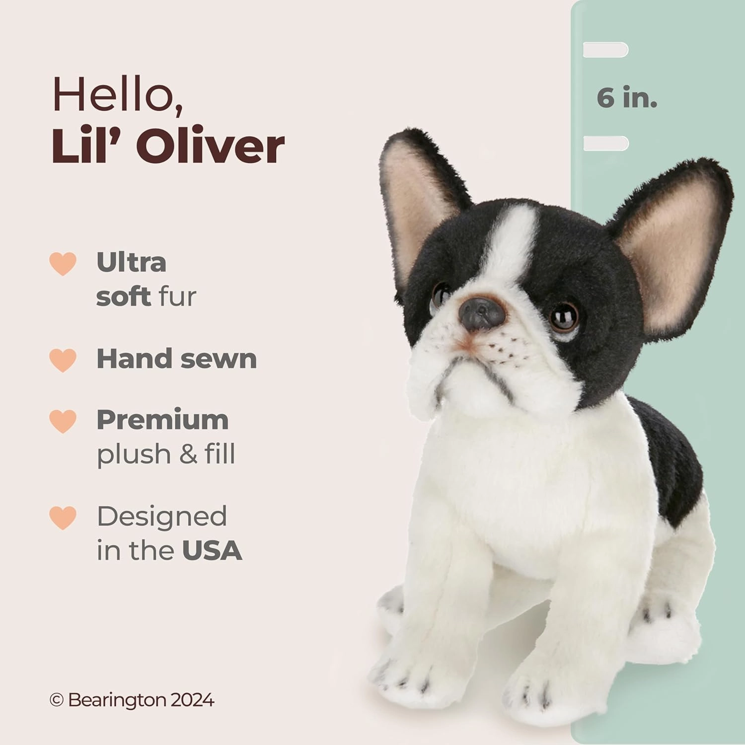 Bearington Collection Lil' Oliver The French Bulldog Stuffed Animal, 6 Inch Boston Terrier Dog Stuffed Animal