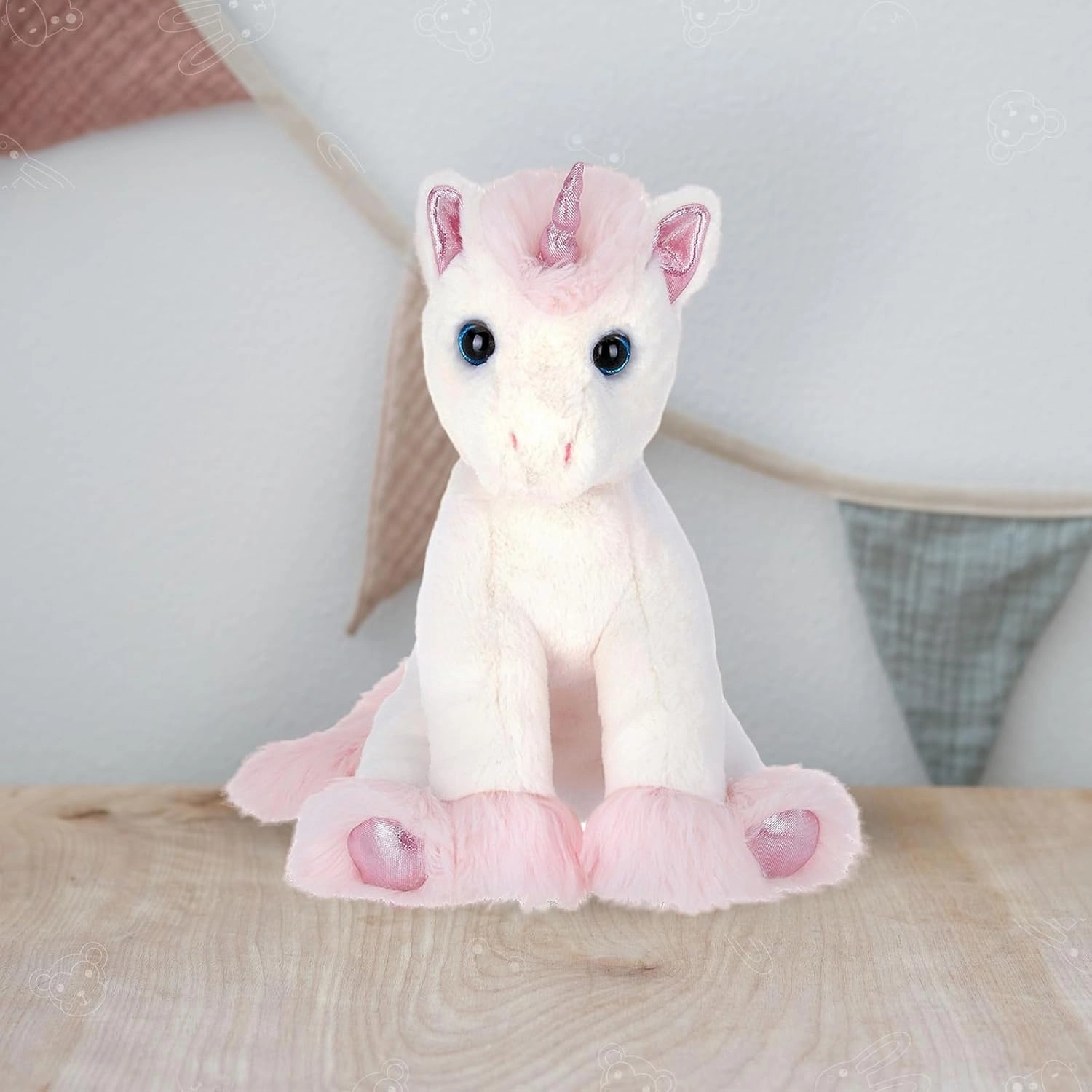 Bearington Dreamer The White & Pink Plush Unicorn, 12" Unicorn Stuffed Animal
