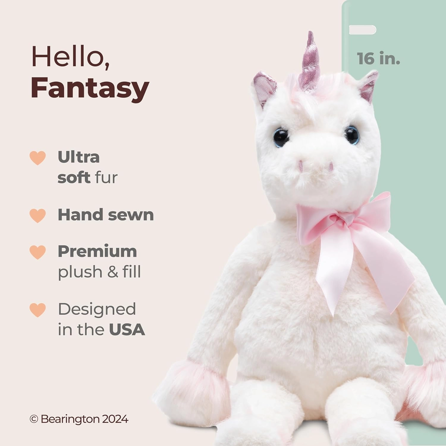 Bearington Fantasy The White & Pink Plush Unicorn - 16 Inch Unicorn Stuffed Animal - Dance Recital Stuffed Animals for Girls