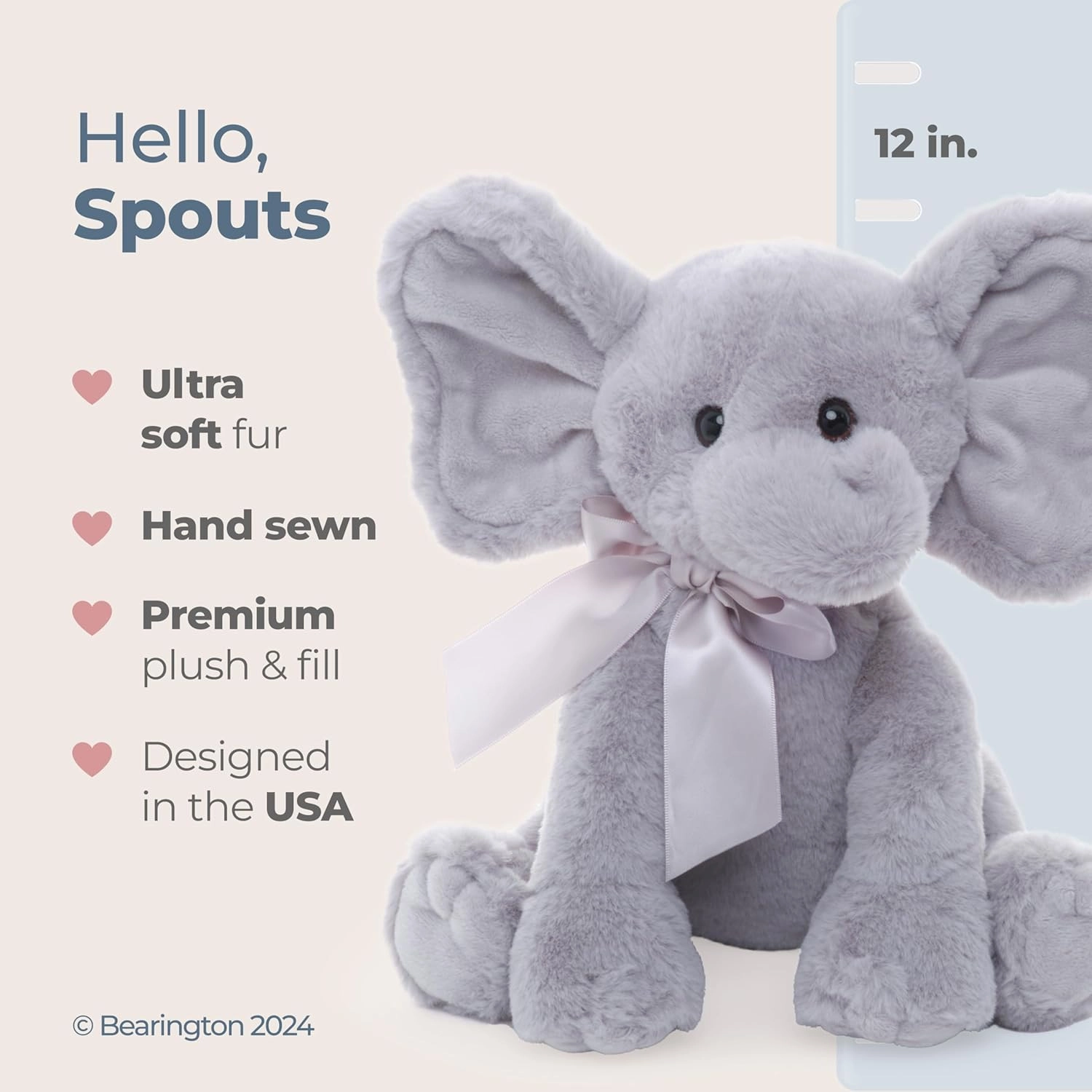 Bearington Spouts The Elephant Plush, 12 Inch Elephant Stuffed Animal