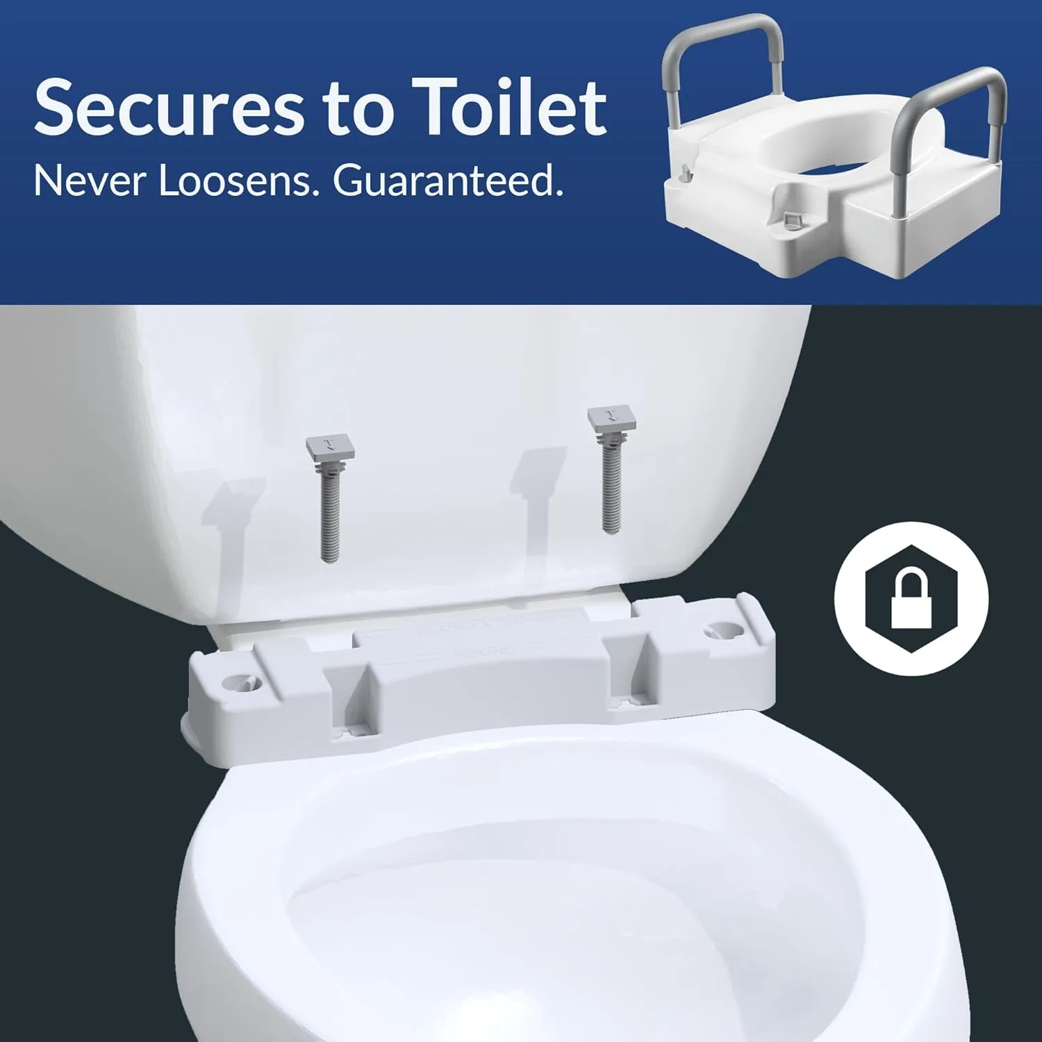 Bemis Rise 4.5" Raised Toilet Seat with Handles, Toilet Seat Riser for Seniors with Secure Hinges, Fits Round and Elongated