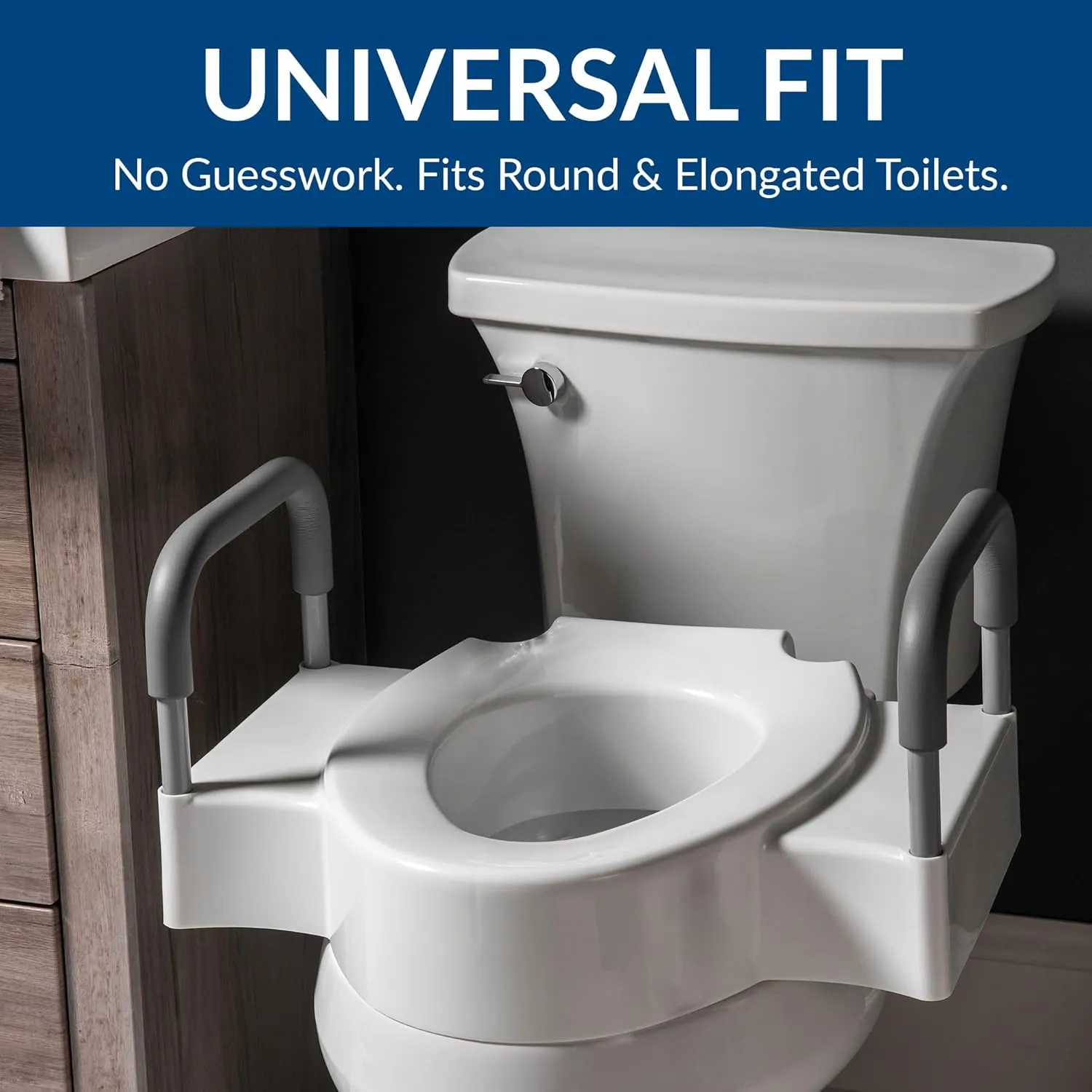 Bemis Rise 4.5" Raised Toilet Seat with Handles, Toilet Seat Riser for Seniors with Secure Hinges, Fits Round and Elongated